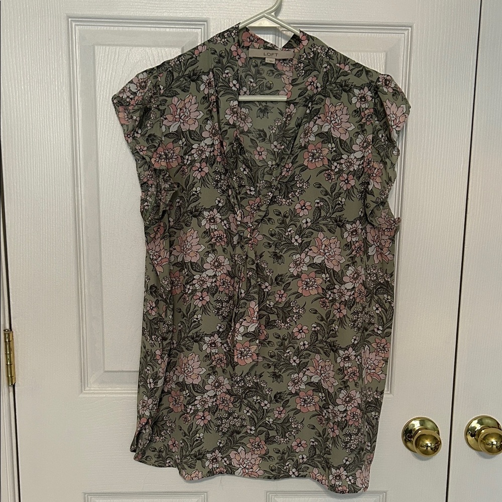 LOFT Floral Blouse with Pink and Green Hues
